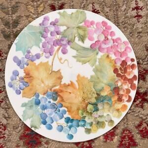 Grapes Bernard Bloch Plate- D Triple Crown Mark- Pat 15 Hand Painted 1990s